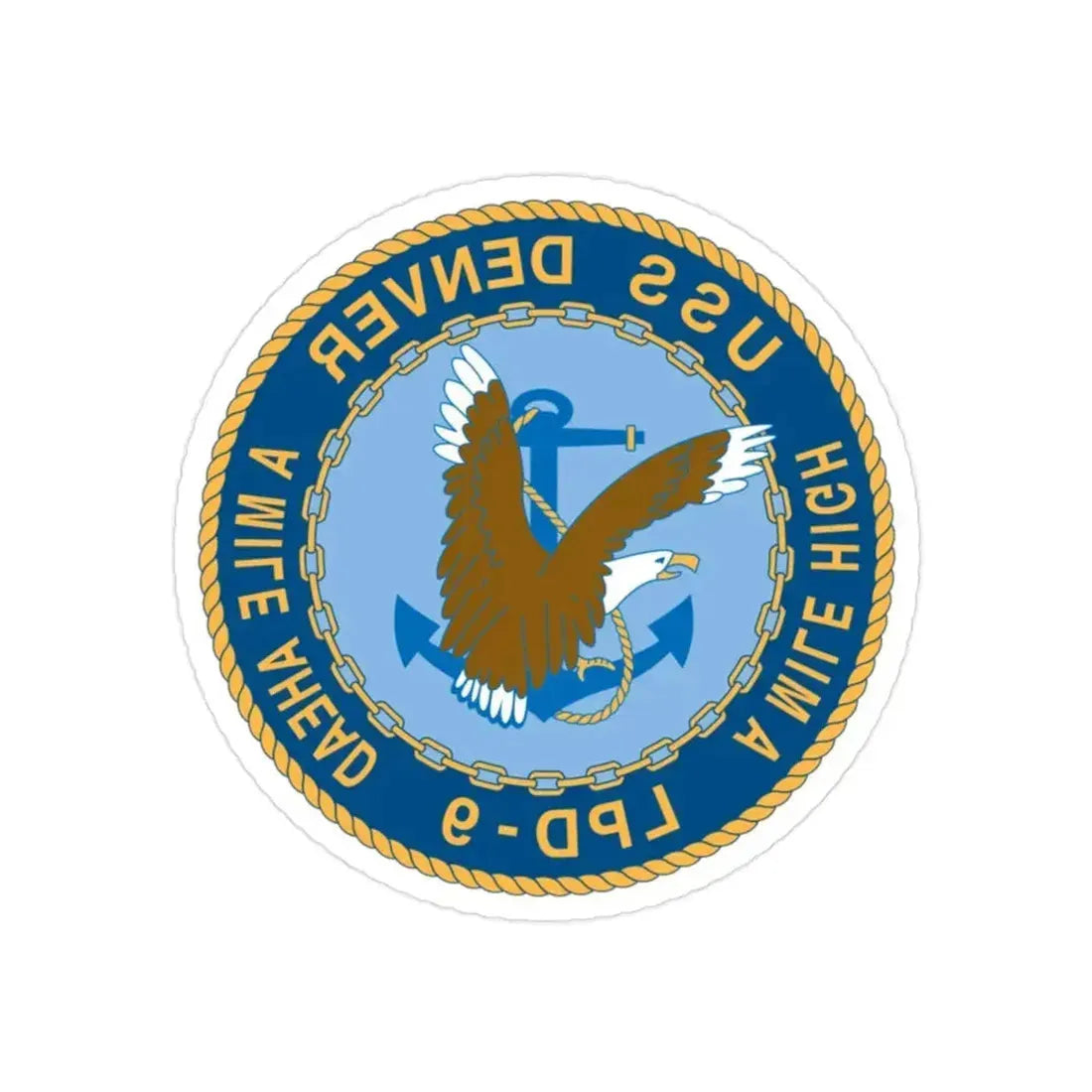 A Mile High USS Denver A Mile Ahead LPD 9 (U.S. Navy) REVERSE PRINT Transparent Die-Cut STICKER 2 Inch Die-Cut Transparent - The Sticker Space