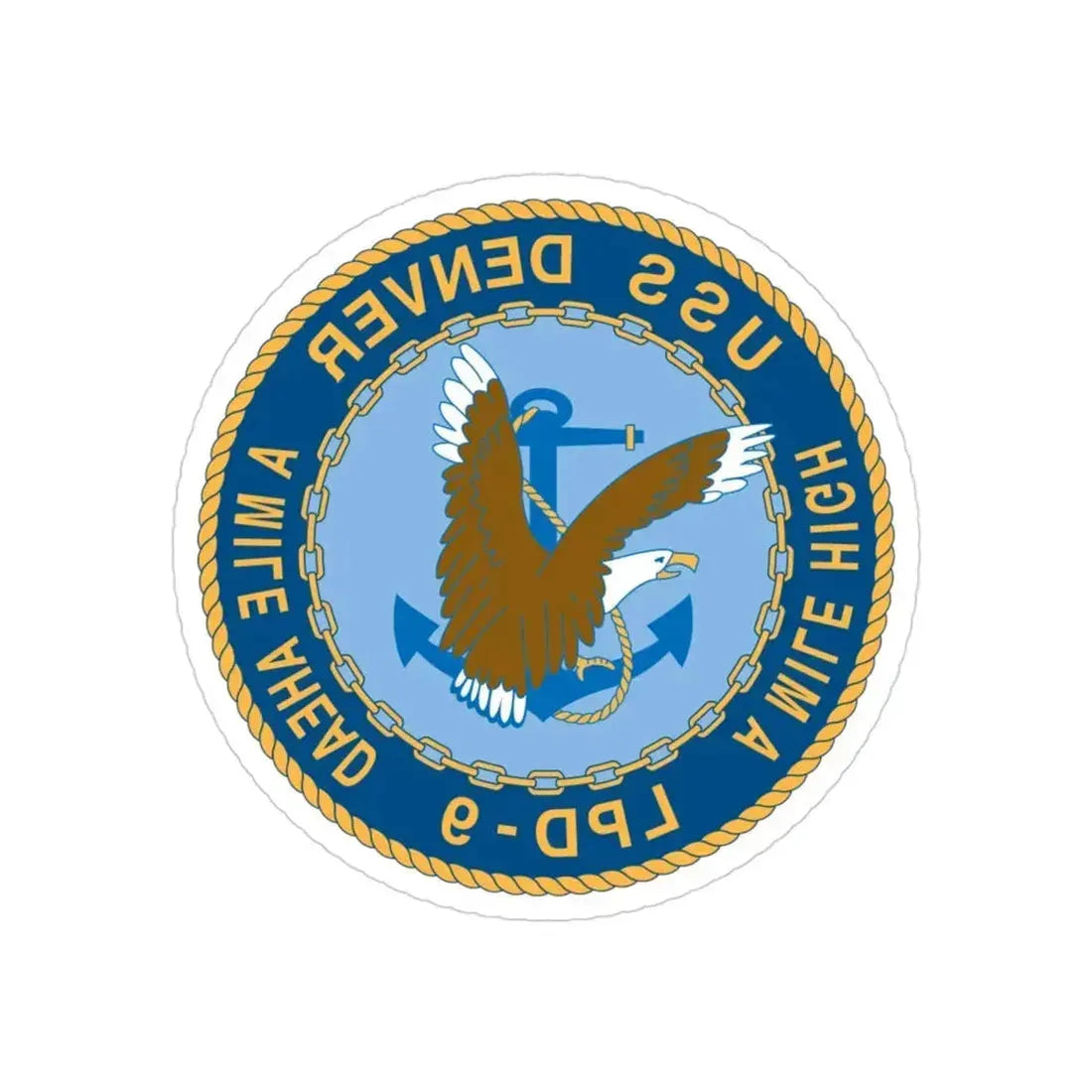 A Mile High USS Denver A Mile Ahead LPD 9 (U.S. Navy) REVERSE PRINT Transparent Die-Cut STICKER 3 Inch Die-Cut Transparent - The Sticker Space