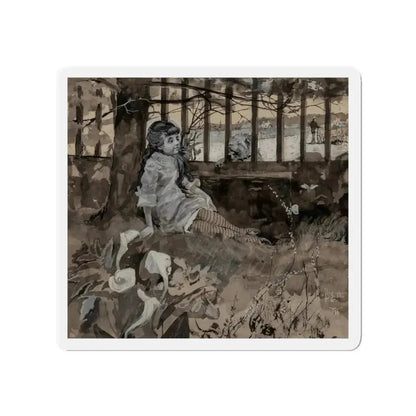 A New Acquaintance, St. Nicholas magazine interior illustration (Magazine Illustration) Refrigerator Magnet 3 Inch - The Sticker Space