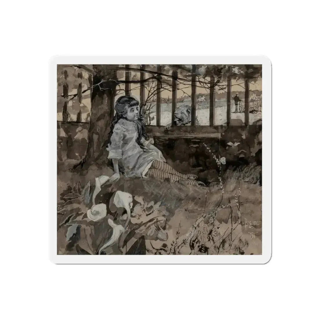 A New Acquaintance, St. Nicholas magazine interior illustration (Magazine Illustration) Refrigerator Magnet 6 Inch - The Sticker Space