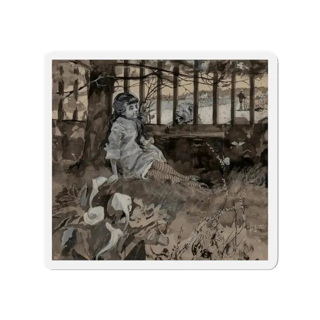 A New Acquaintance, St. Nicholas magazine interior illustration (Magazine Illustration) Refrigerator Magnet - The Sticker Space