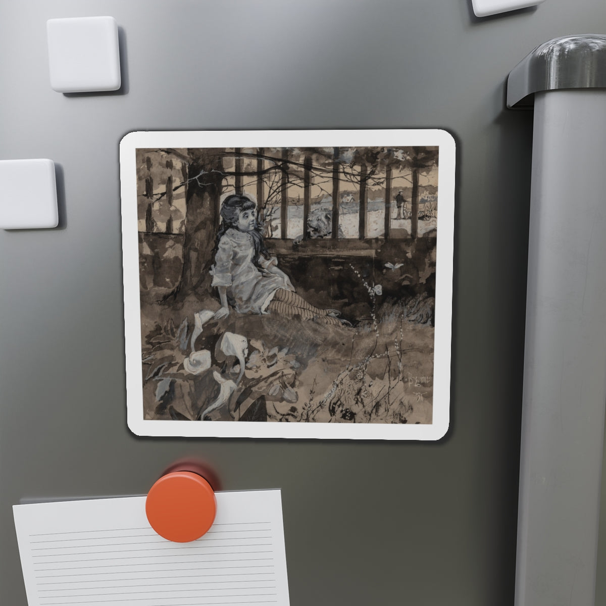 A New Acquaintance, St. Nicholas magazine interior illustration (Magazine Illustration) Refrigerator Magnet-The Sticker Space