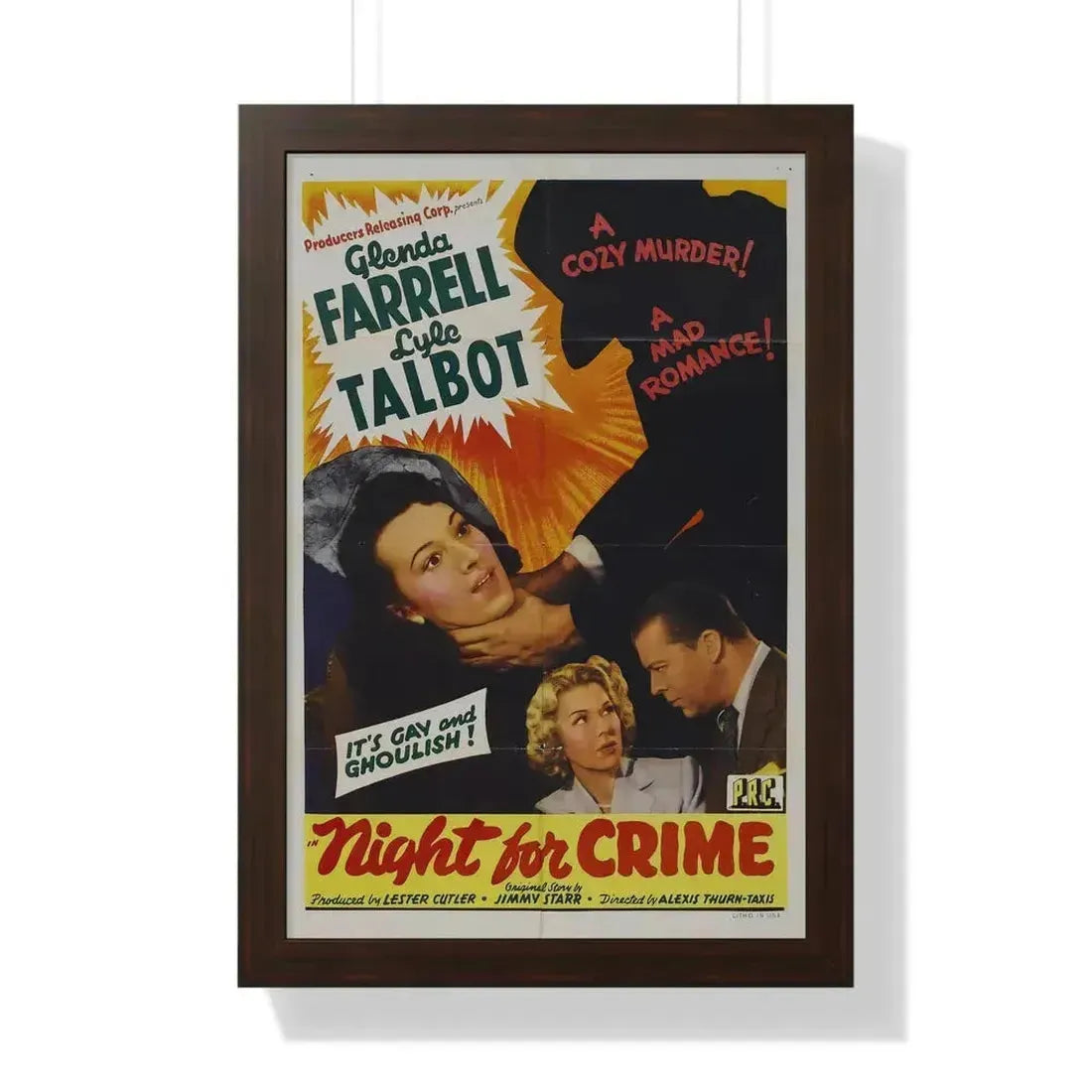 A NIGHT FOR CRIME 1943 - Framed Movie Poster 16″ x 24″ Walnut - The Sticker Space