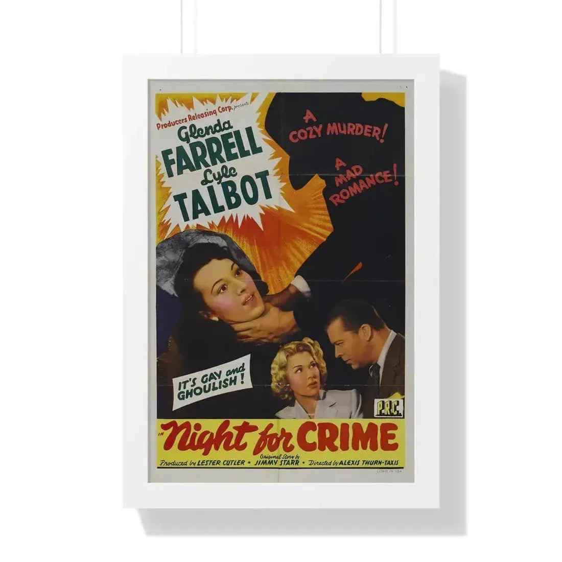 A NIGHT FOR CRIME 1943 - Framed Movie Poster 16″ x 24″ White - The Sticker Space