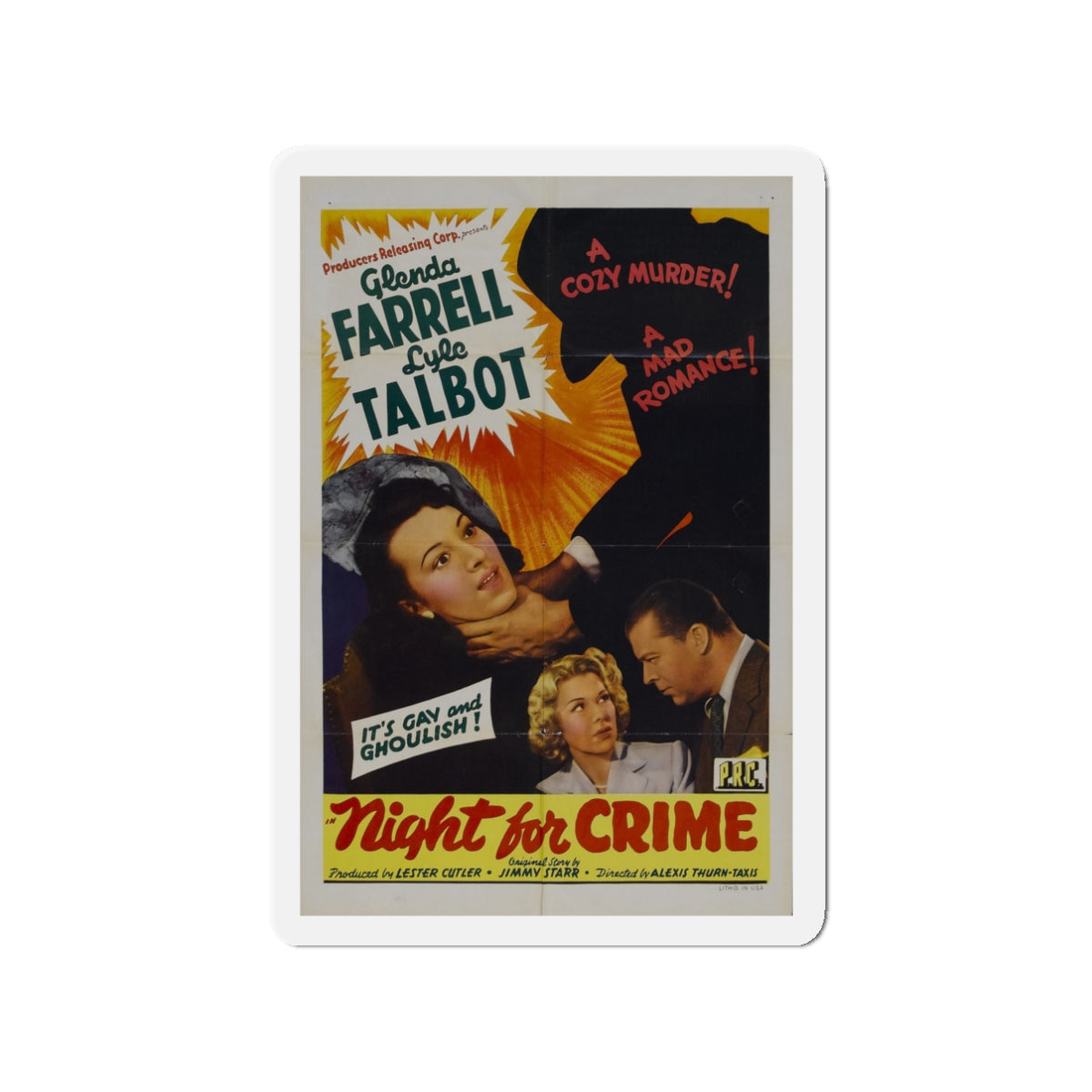 A NIGHT FOR CRIME 1943 Movie Poster - Die-Cut Magnet-3" x 3"-The Sticker Space