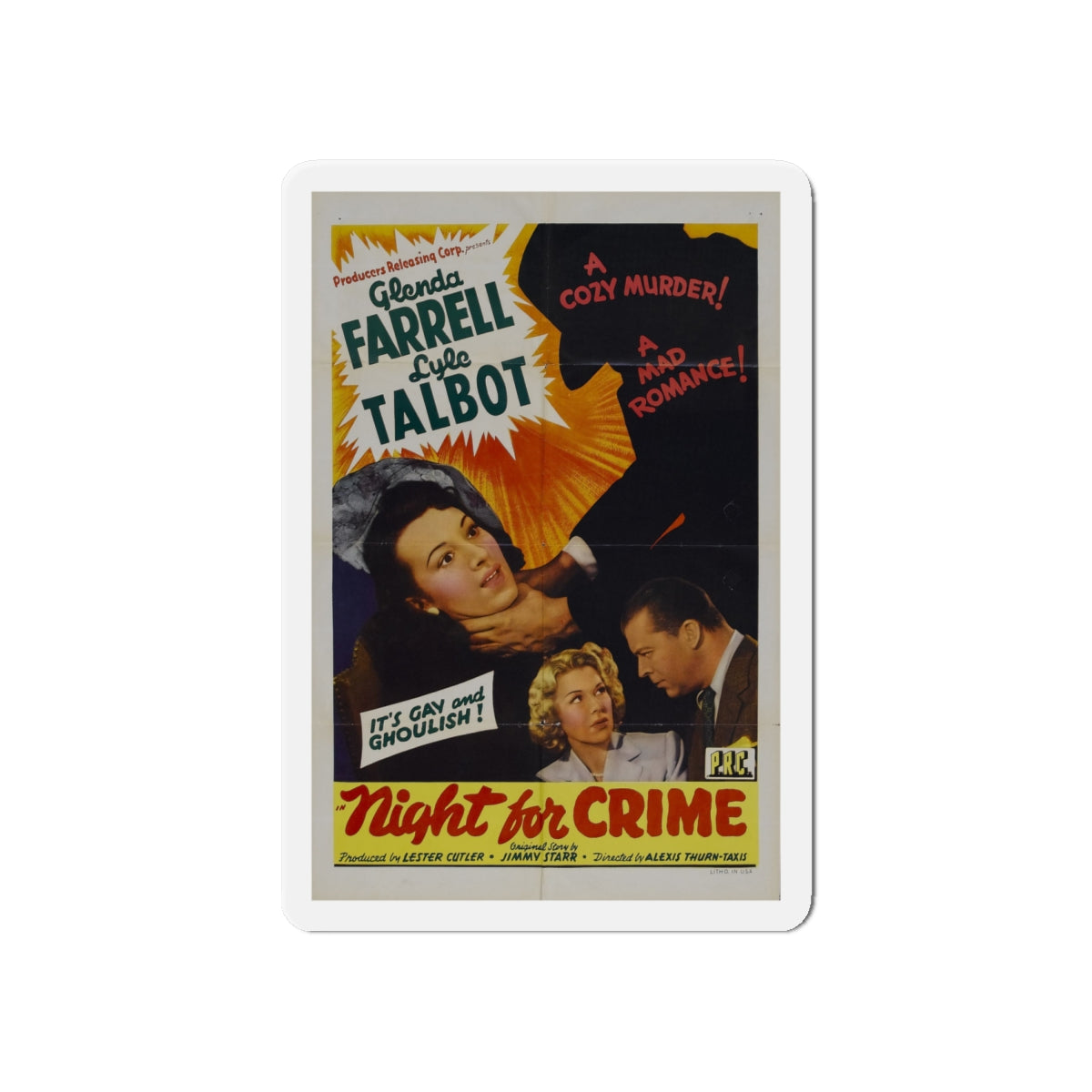 A NIGHT FOR CRIME 1943 Movie Poster - Die-Cut Magnet-6 × 6"-The Sticker Space