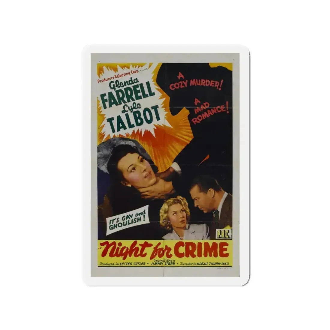 A NIGHT FOR CRIME 1943 Movie Poster - Refrigerator Magnet 3 Inch - The Sticker Space