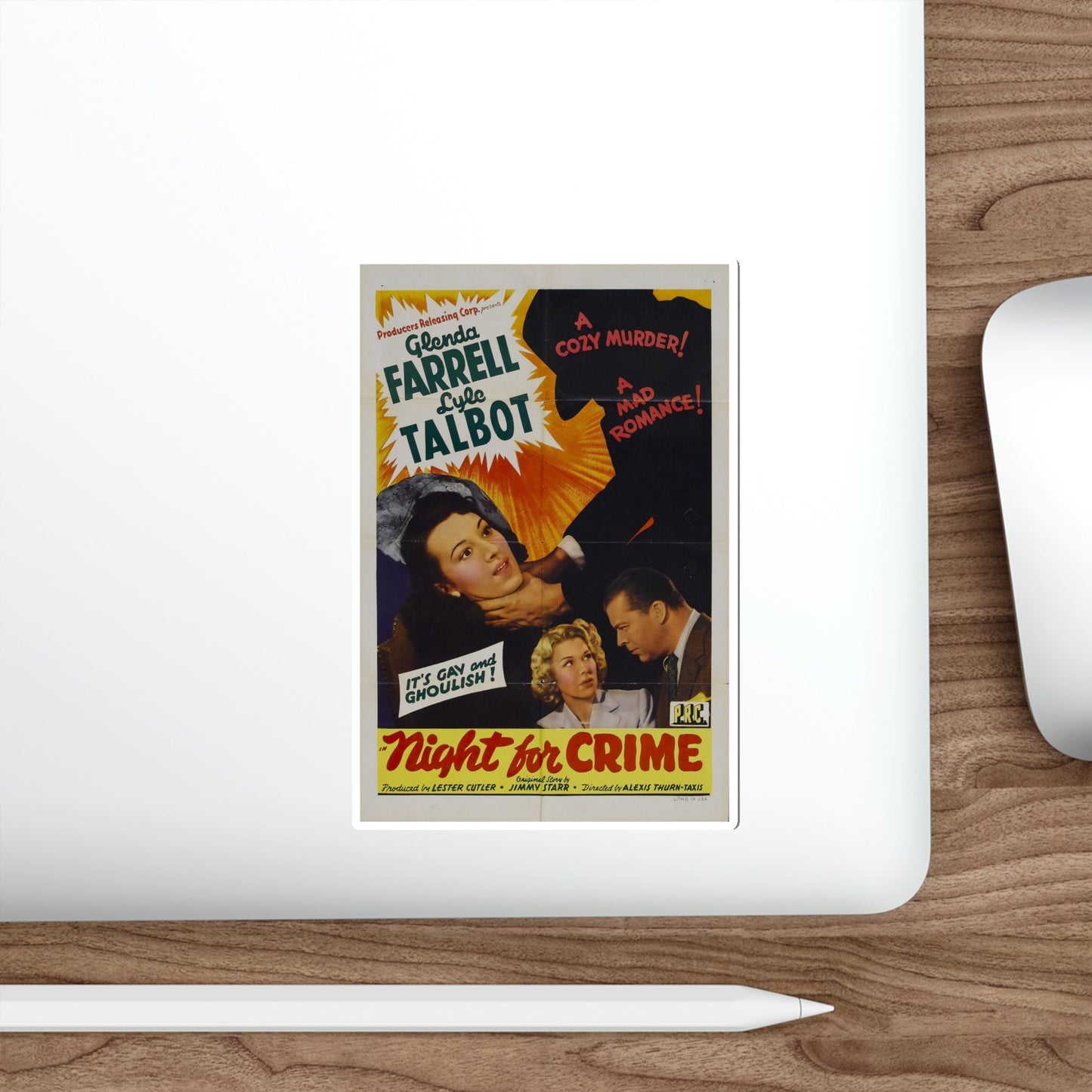 A NIGHT FOR CRIME 1943 Movie Poster STICKER Vinyl Die-Cut Decal-The Sticker Space