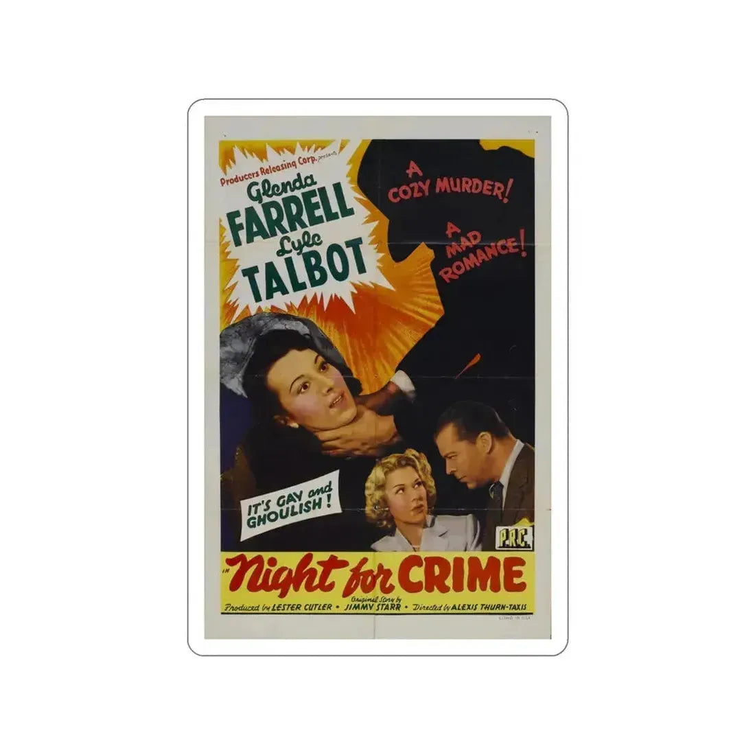A NIGHT FOR CRIME 1943 Movie Poster STICKER Vinyl Die-Cut Decal 3 Inch - The Sticker Space