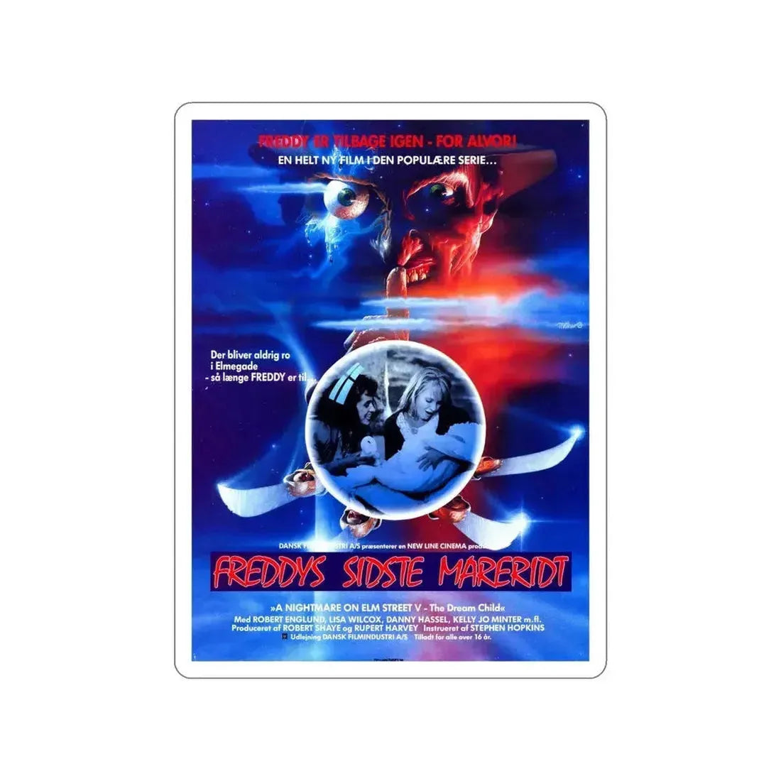A NIGHTMARE ON ELM STREET 5 THE DREAM CHILD (DANISH) 1989 Movie Poster STICKER Vinyl Die-Cut Decal - The Sticker Space