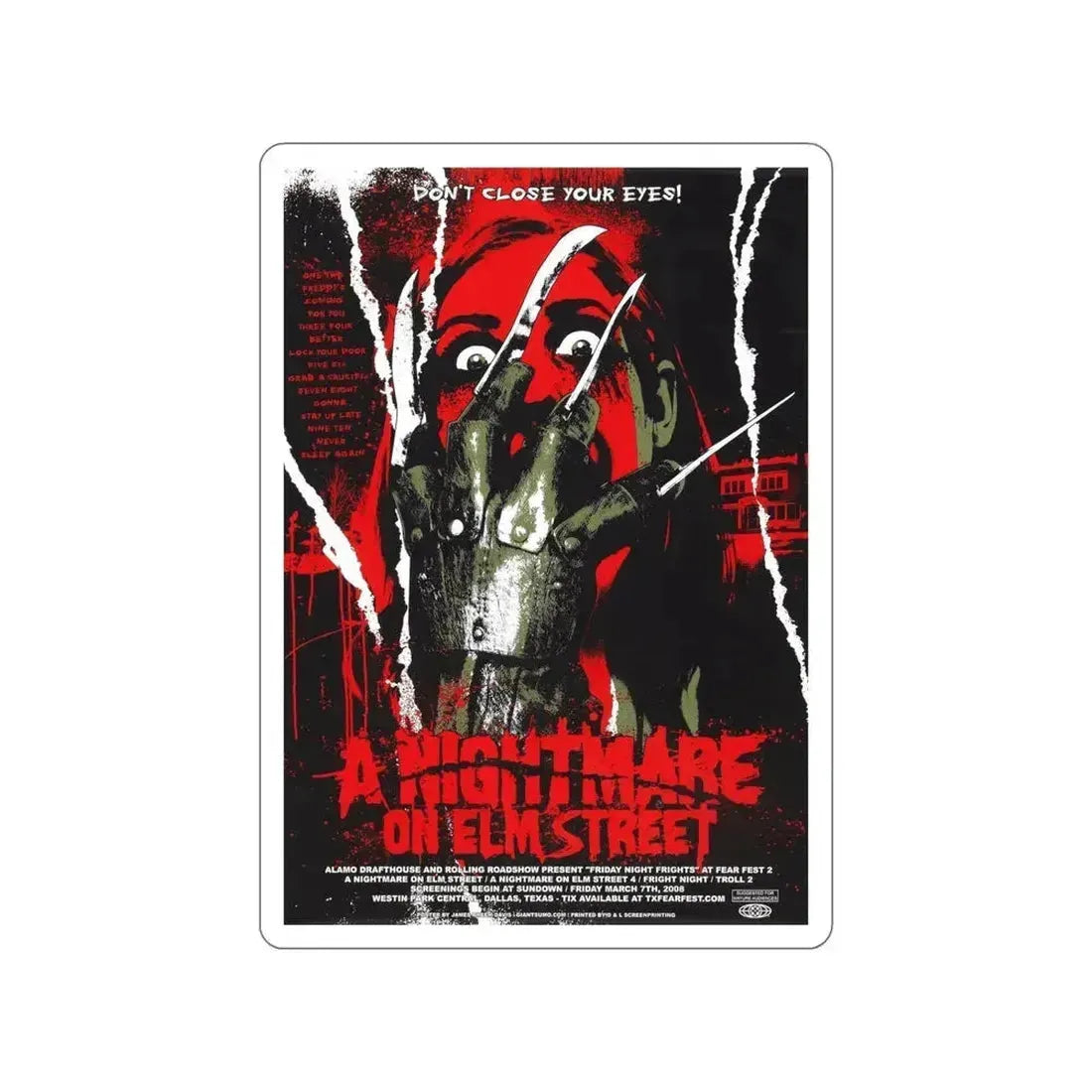 A NIGHTMARE ON ELM STREET (ALAMO) 1984 Movie Poster STICKER Vinyl Die-Cut Decal 6 Inch - The Sticker Space