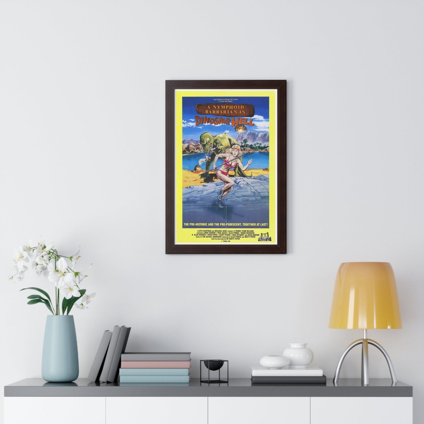 A NYMPHOID BARBARIAN IN DINOSAUR HELL 1990 - Framed Movie Poster-The Sticker Space