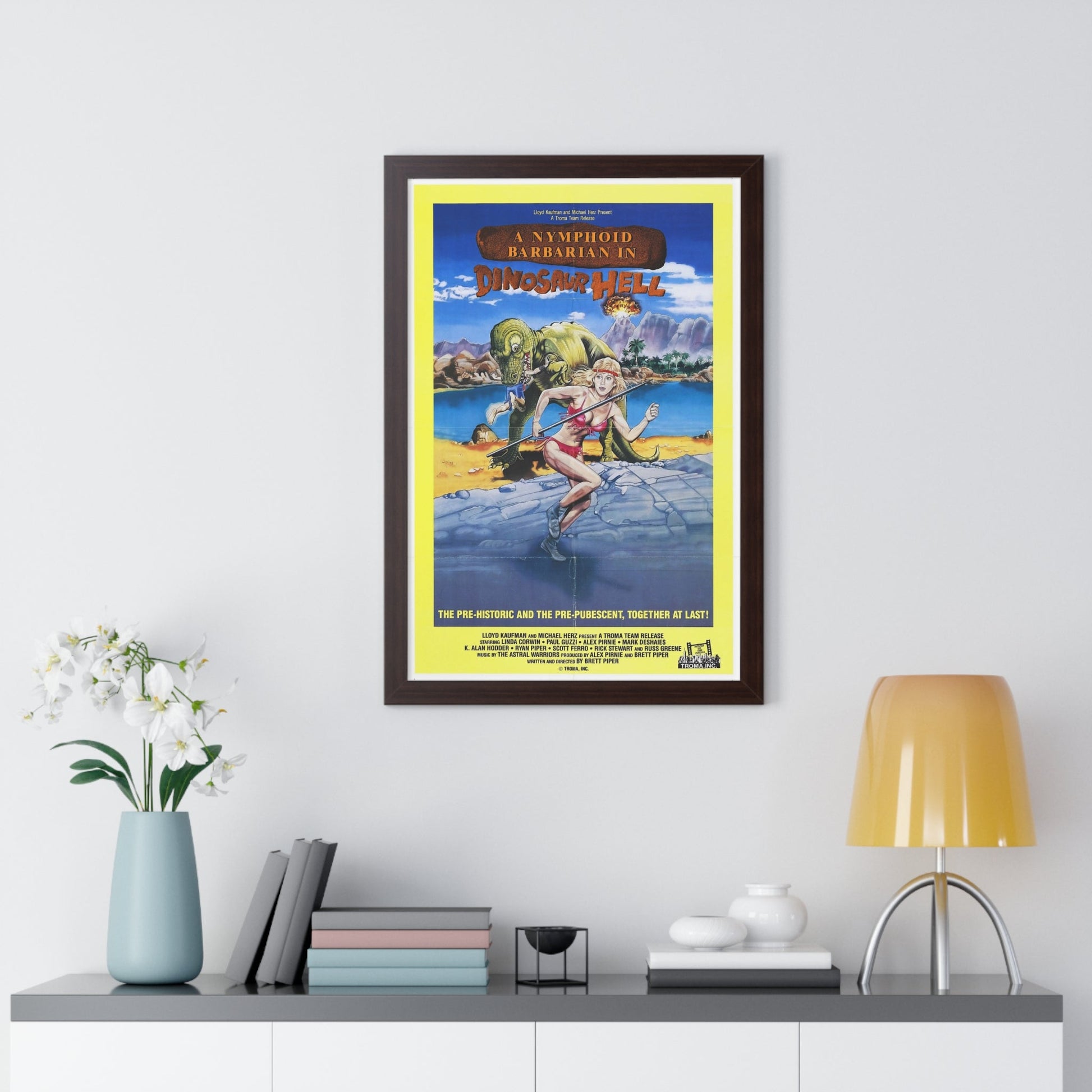 A NYMPHOID BARBARIAN IN DINOSAUR HELL 1990 - Framed Movie Poster-The Sticker Space