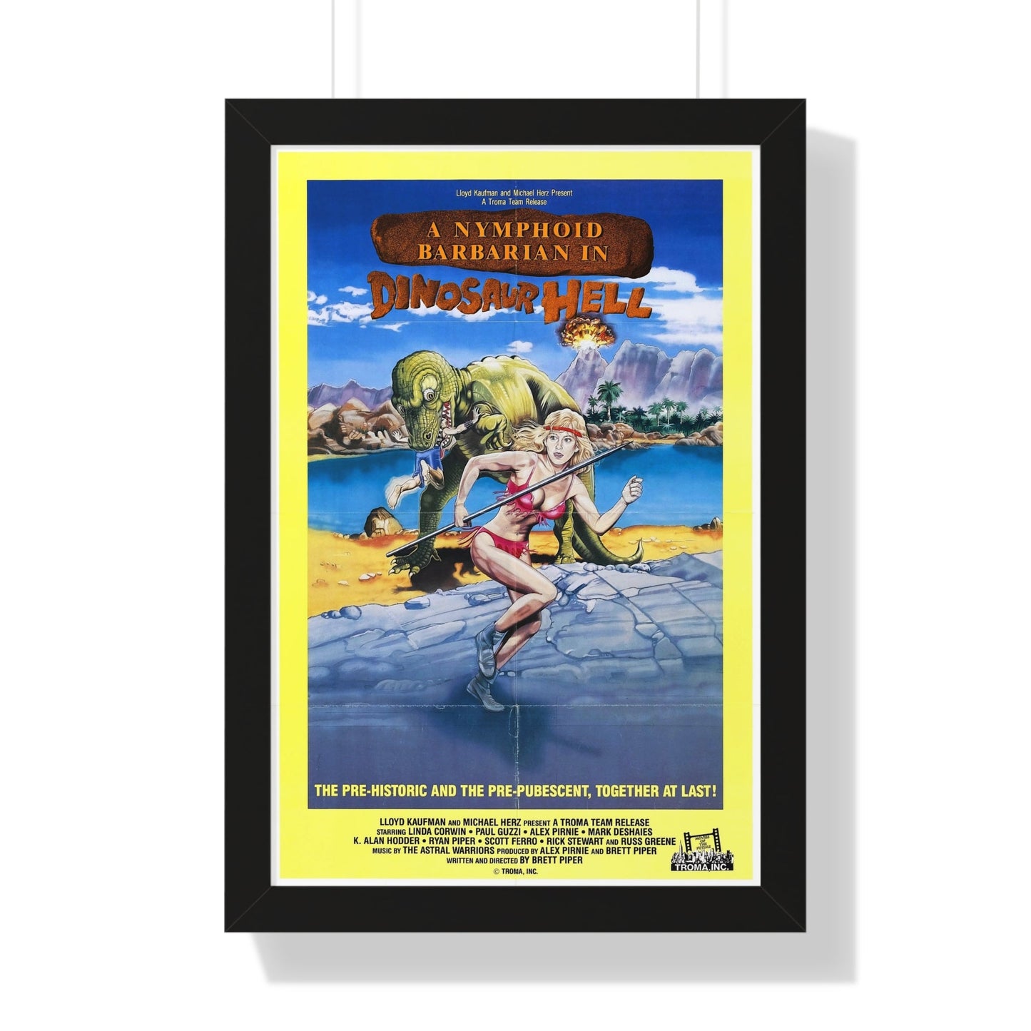 A NYMPHOID BARBARIAN IN DINOSAUR HELL 1990 - Framed Movie Poster-16″ x 24″-The Sticker Space