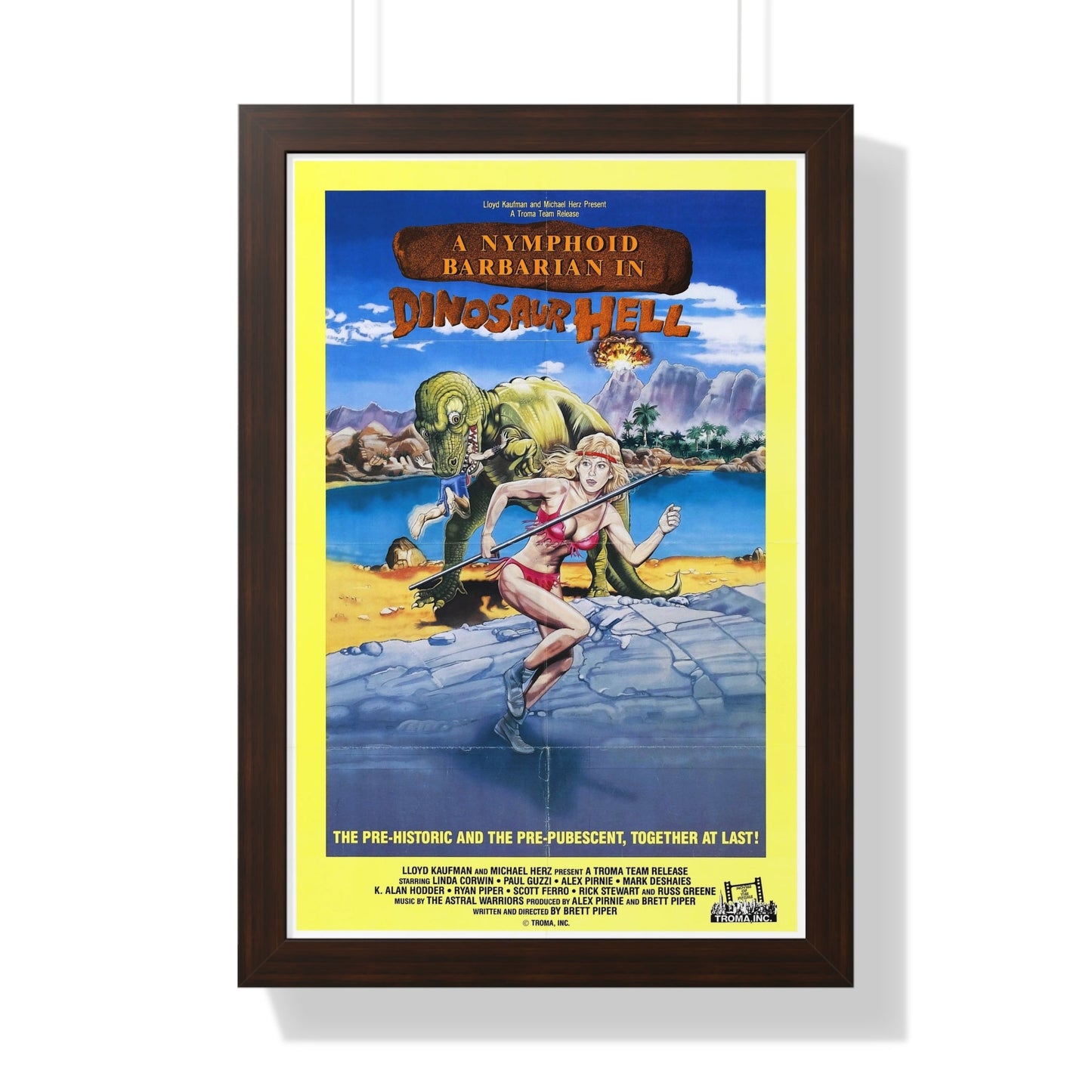 A NYMPHOID BARBARIAN IN DINOSAUR HELL 1990 - Framed Movie Poster-16″ x 24″-The Sticker Space