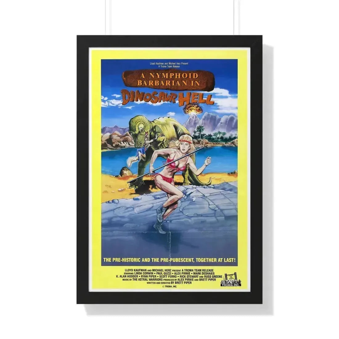 A NYMPHOID BARBARIAN IN DINOSAUR HELL 1990 - Framed Movie Poster - The Sticker Space