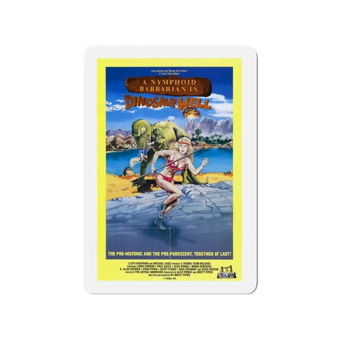 A NYMPHOID BARBARIAN IN DINOSAUR HELL 1990 Movie Poster - Refrigerator Magnet 3 Inch - The Sticker Space