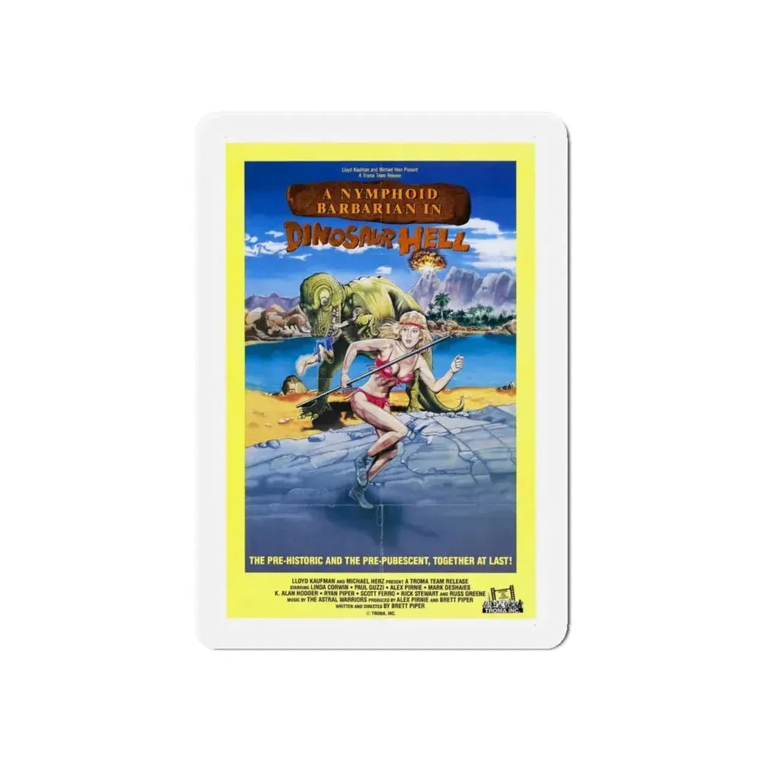 A NYMPHOID BARBARIAN IN DINOSAUR HELL 1990 Movie Poster - Refrigerator Magnet 6 Inch - The Sticker Space