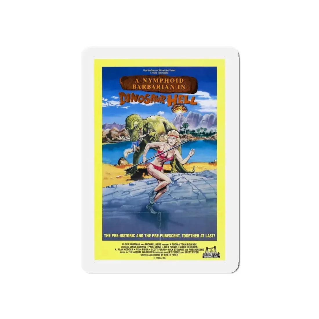 A NYMPHOID BARBARIAN IN DINOSAUR HELL 1990 Movie Poster - Refrigerator Magnet - The Sticker Space