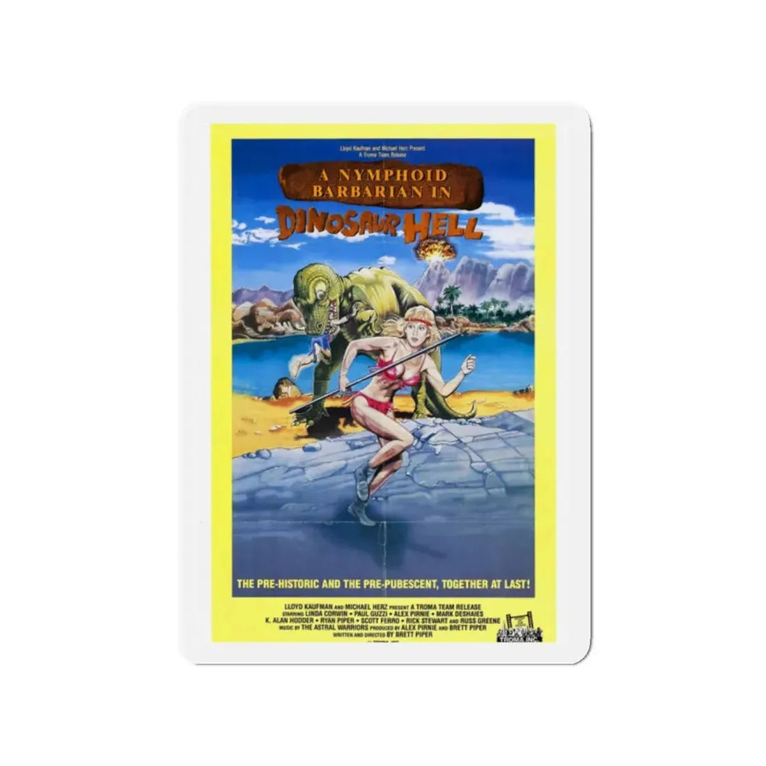 A NYMPHOID BARBARIAN IN DINOSAUR HELL 1990 Movie Poster - Refrigerator Magnet - The Sticker Space