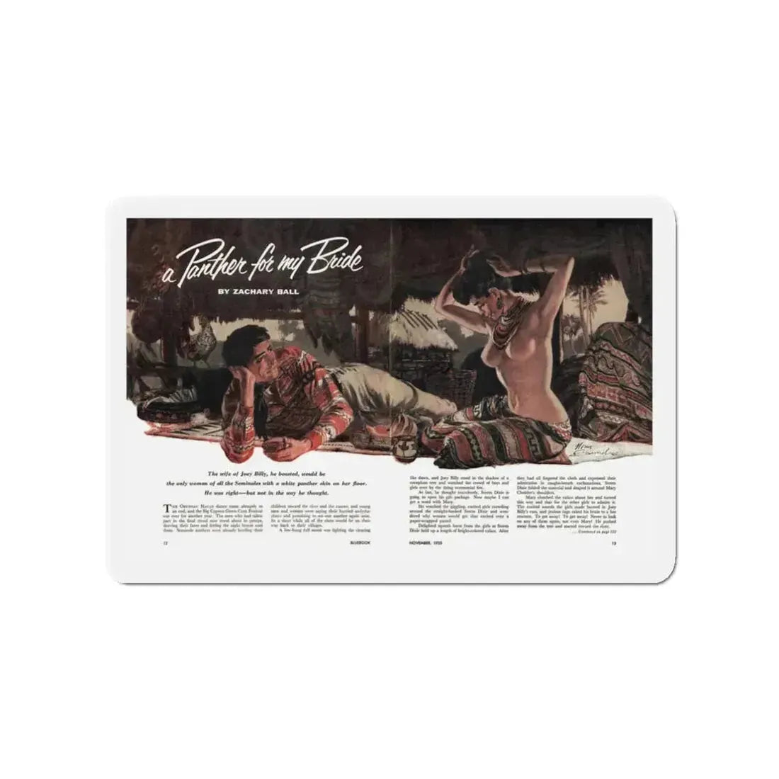 A Panther for My Bride, Bluebook magazine, November 1955 (Magazine Illustration) Refrigerator Magnet 3 Inch - The Sticker Space