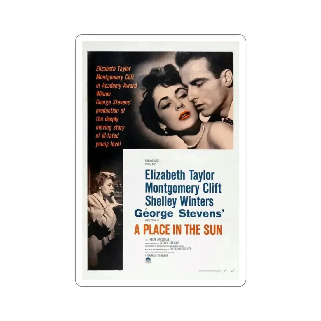A Place in the Sun 1951 Movie Poster - STICKER Vinyl Kiss-Cut Decal 4 Inch White - The Sticker Space