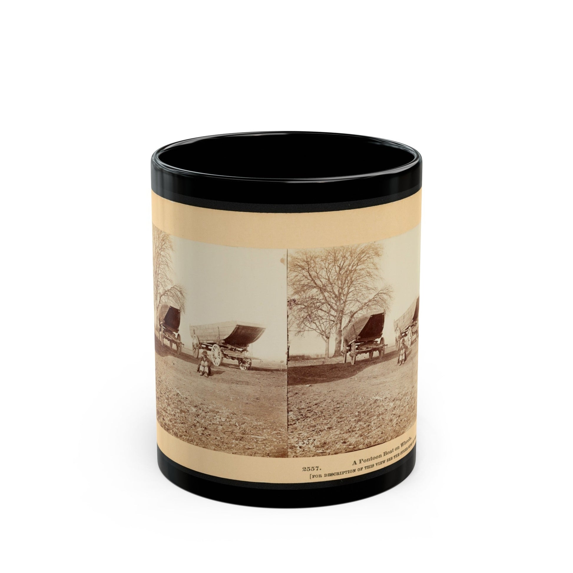 A Pontoon Boat On Wheels (U.S. Civil War) Black Coffee Mug-11oz-The Sticker Space