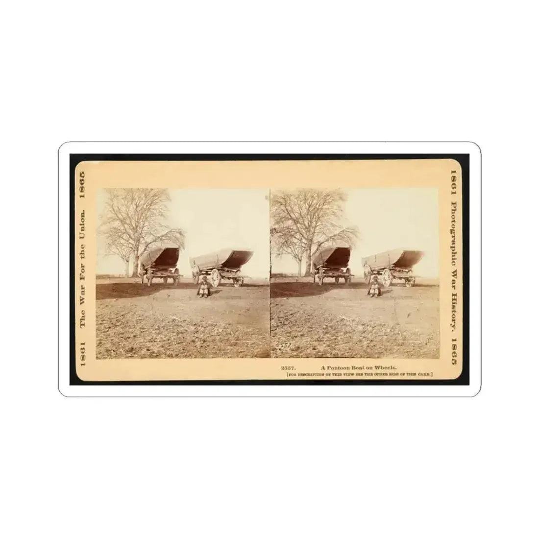 A Pontoon Boat on Wheels (U.S. Civil War) STICKER Vinyl Kiss-Cut Decal 3 Inch White - The Sticker Space