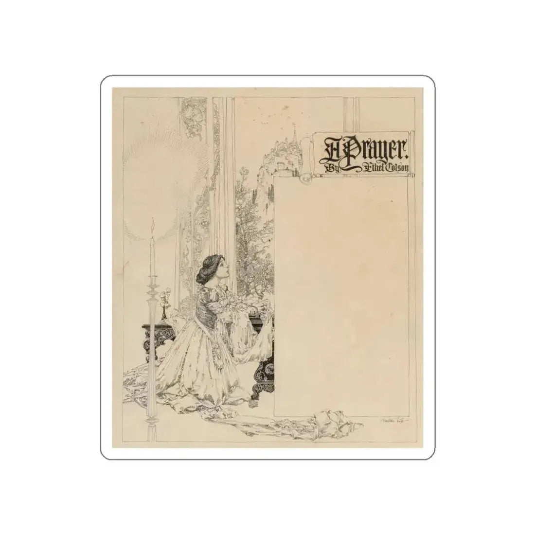 A Prayer, interior magazine illustration (Magazine Illustration) STICKER Vinyl Die-Cut Decal White Die-Cut 3 Inch - The Sticker Space