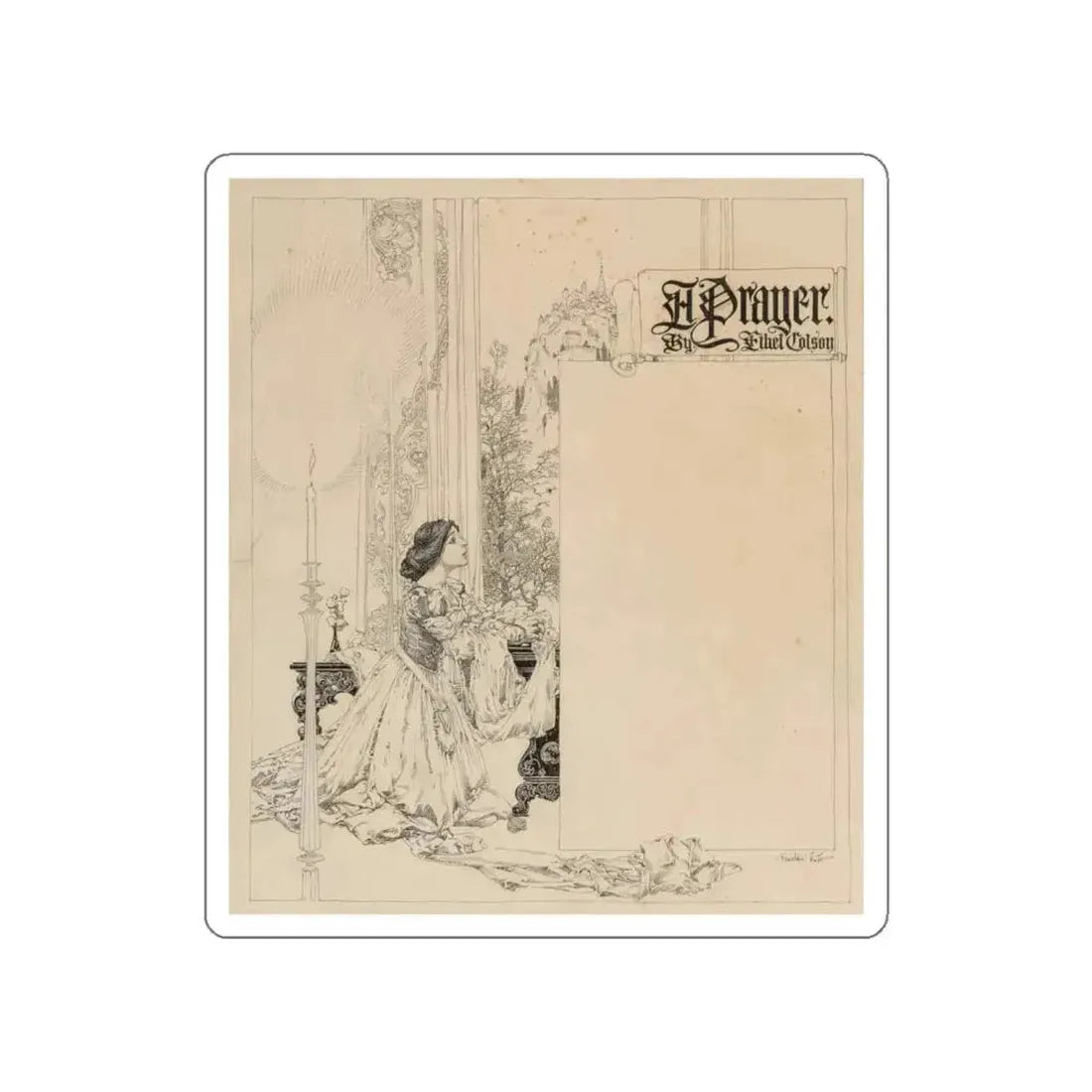 A Prayer, interior magazine illustration (Magazine Illustration) STICKER Vinyl Die-Cut Decal White Die-Cut 6 Inch - The Sticker Space