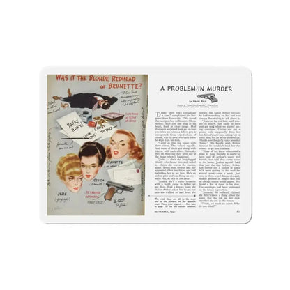 A Problem In Murder, Coronet magazine, September 1947 (Magazine Illustration) Refrigerator Magnet 3 Inch - The Sticker Space