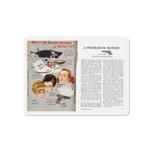 A Problem In Murder, Coronet magazine, September 1947 (Magazine Illustration) Refrigerator Magnet-6 × 6"-The Sticker Space