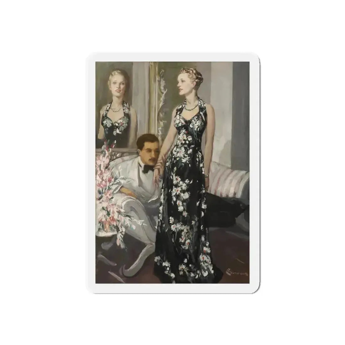 A Reflection of Beauty, magazine story illustration, circa 1930s (Magazine Illustration) Refrigerator Magnet 6 Inch - The Sticker Space