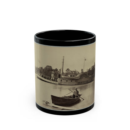 A Sailor Sits In A Small Boat In The Foreground With A Side Wheeler In The Rear (U.S. Civil War) Black Coffee Mug