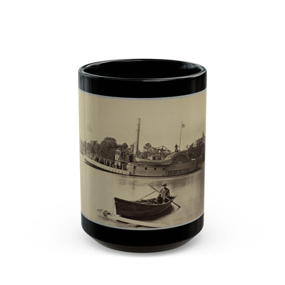 A Sailor Sits In A Small Boat In The Foreground With A Side Wheeler In The Rear (U.S. Civil War) Black Coffee Mug