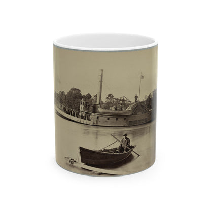 A Sailor Sits In A Small Boat In The Foreground With A Side Wheeler In The Rear (U.S. Civil War) White Coffee Mug