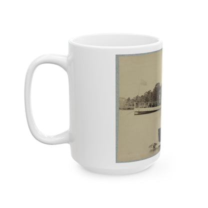 A Sailor Sits In A Small Boat In The Foreground With A Side Wheeler In The Rear (U.S. Civil War) White Coffee Mug