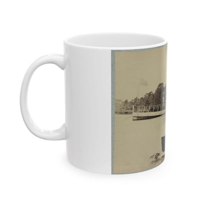 A Sailor Sits In A Small Boat In The Foreground With A Side Wheeler In The Rear (U.S. Civil War) White Coffee Mug