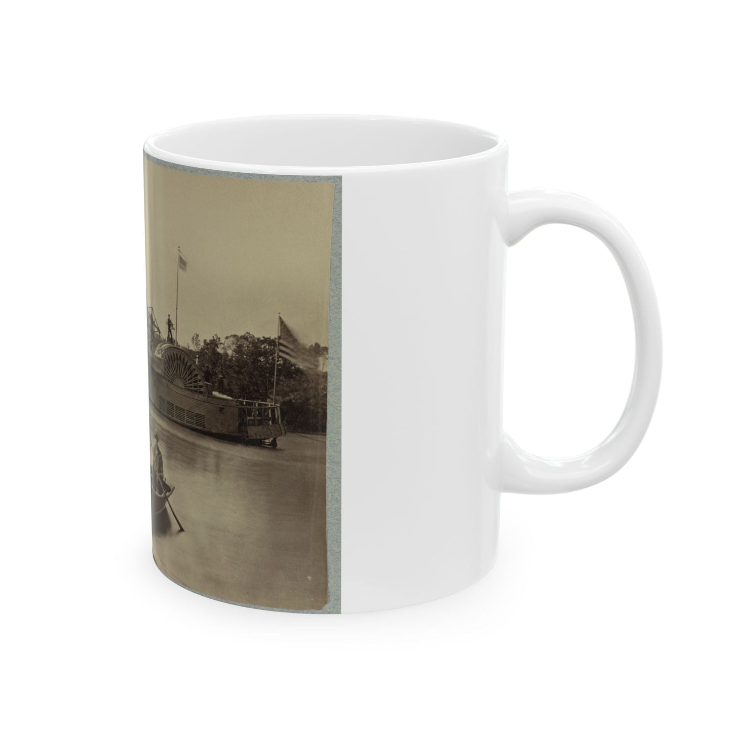 A Sailor Sits In A Small Boat In The Foreground With A Side Wheeler In The Rear (U.S. Civil War) White Coffee Mug