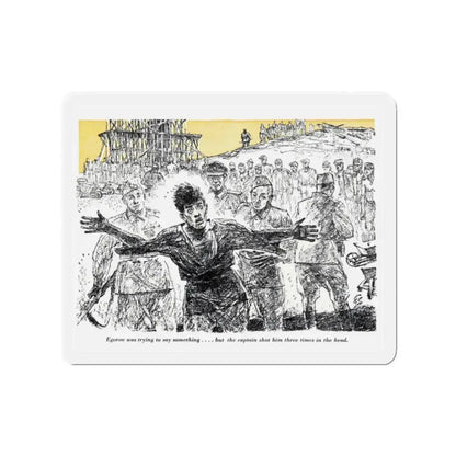 A Slave Escapes from Atomgrad (2), Blue Book Magazine, March 1950 (Magazine Illustration) Refrigerator Magnet 2 Inch - The Sticker Space