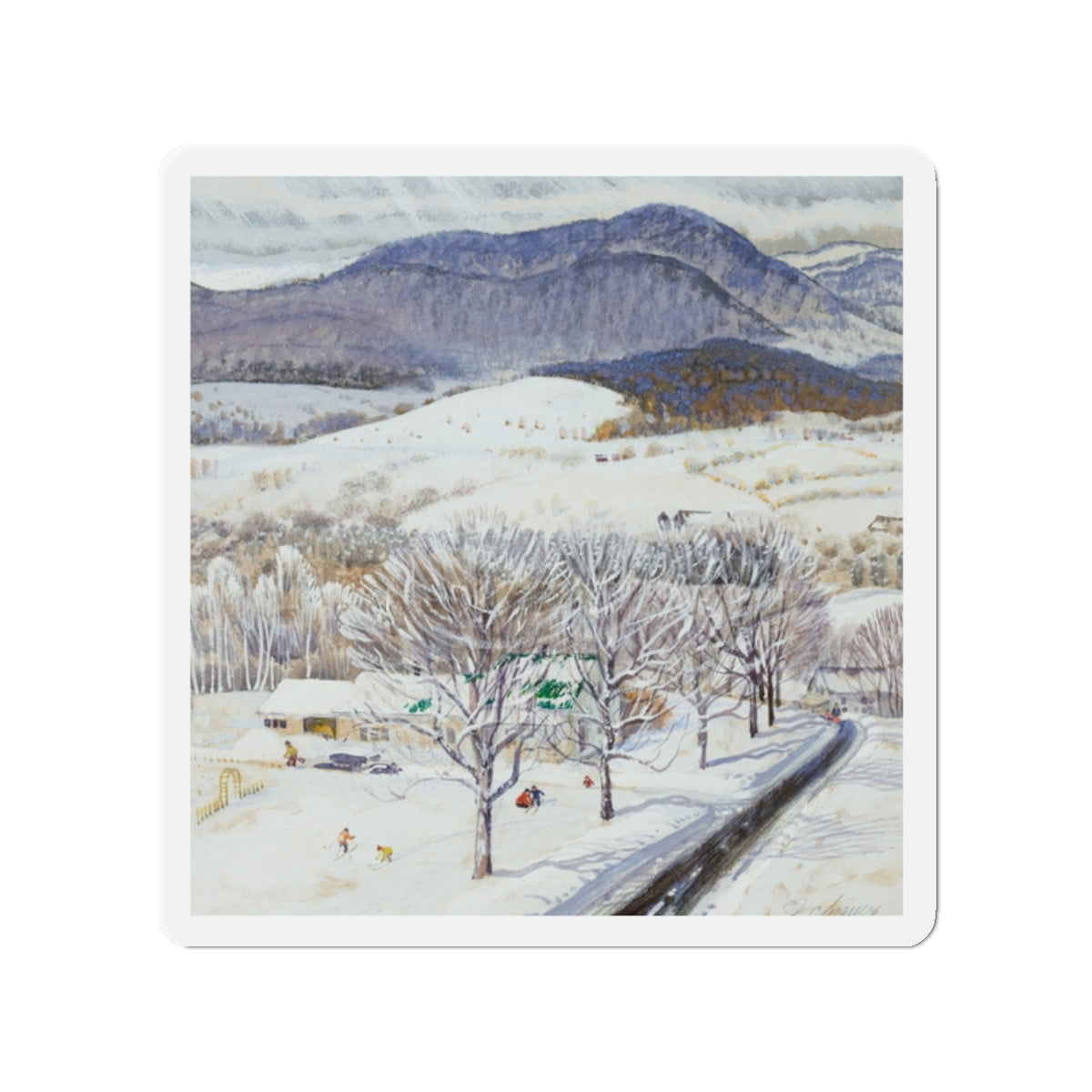 A Snowy Day, study (Magazine Illustration) Refrigerator Magnet-2" x 2"-The Sticker Space