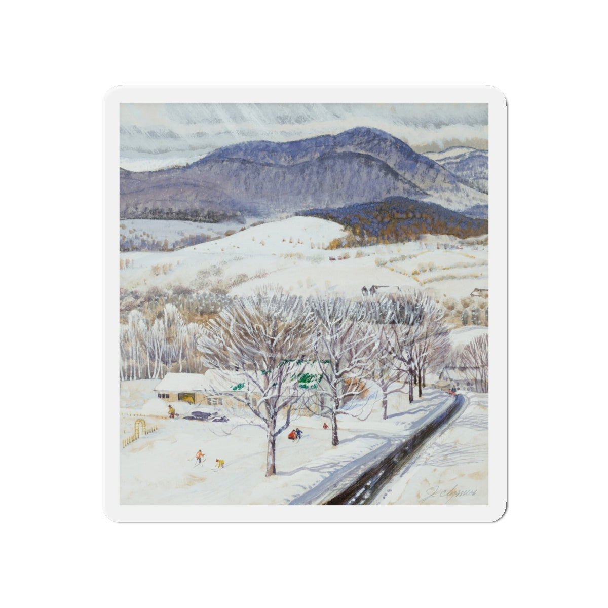 A Snowy Day, study (Magazine Illustration) Refrigerator Magnet-4" x 4"-The Sticker Space