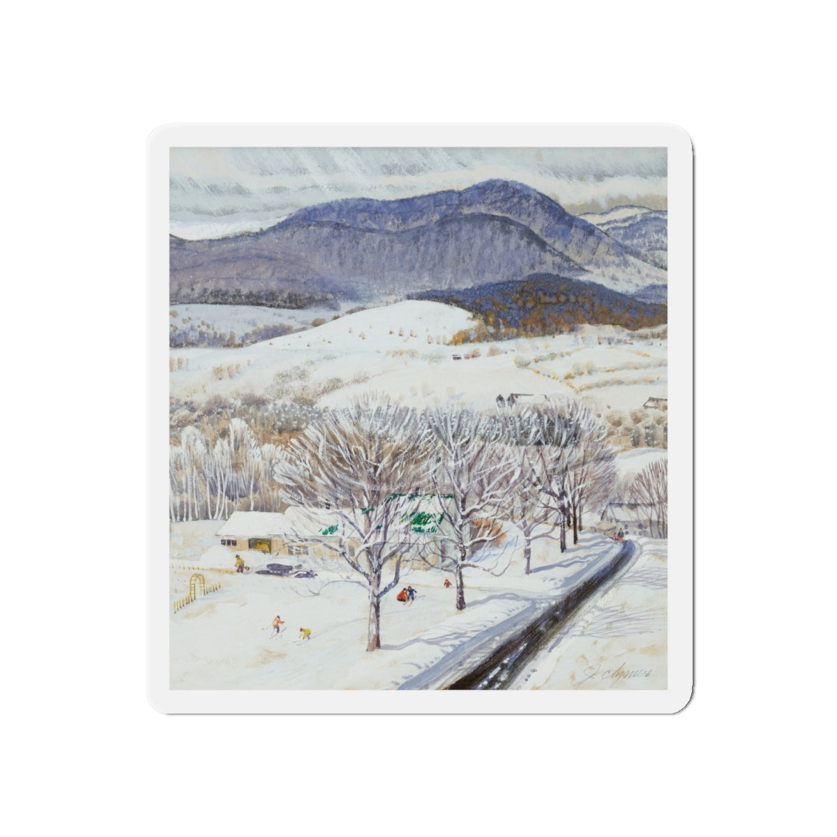 A Snowy Day, study (Magazine Illustration) Refrigerator Magnet-5" x 5"-The Sticker Space