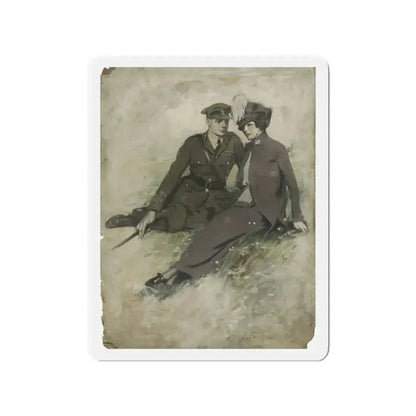 A Soldier and His Girl, magazine story illustration (Magazine Illustration) Refrigerator Magnet 2 Inch - The Sticker Space