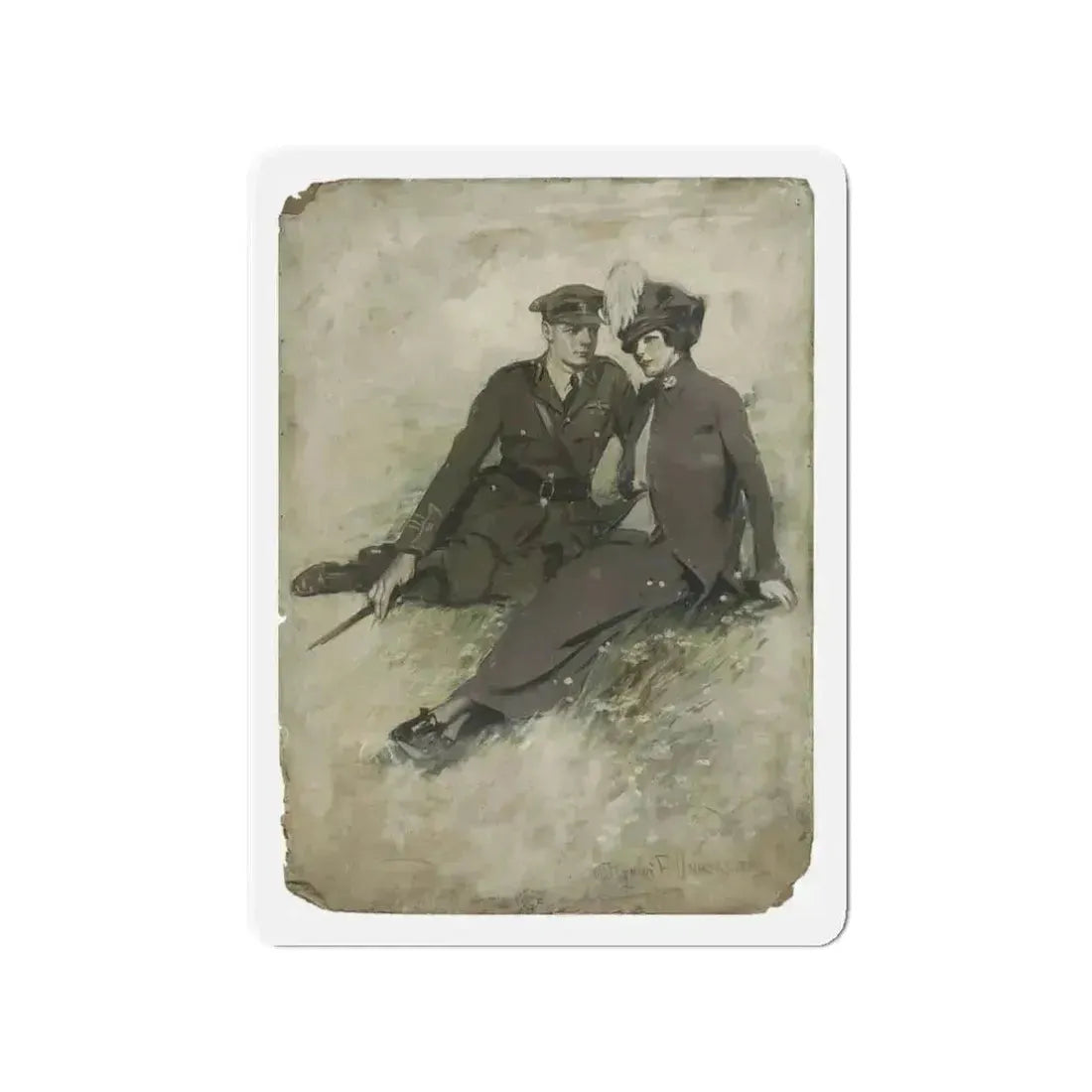 A Soldier and His Girl, magazine story illustration (Magazine Illustration) Refrigerator Magnet 3 Inch - The Sticker Space