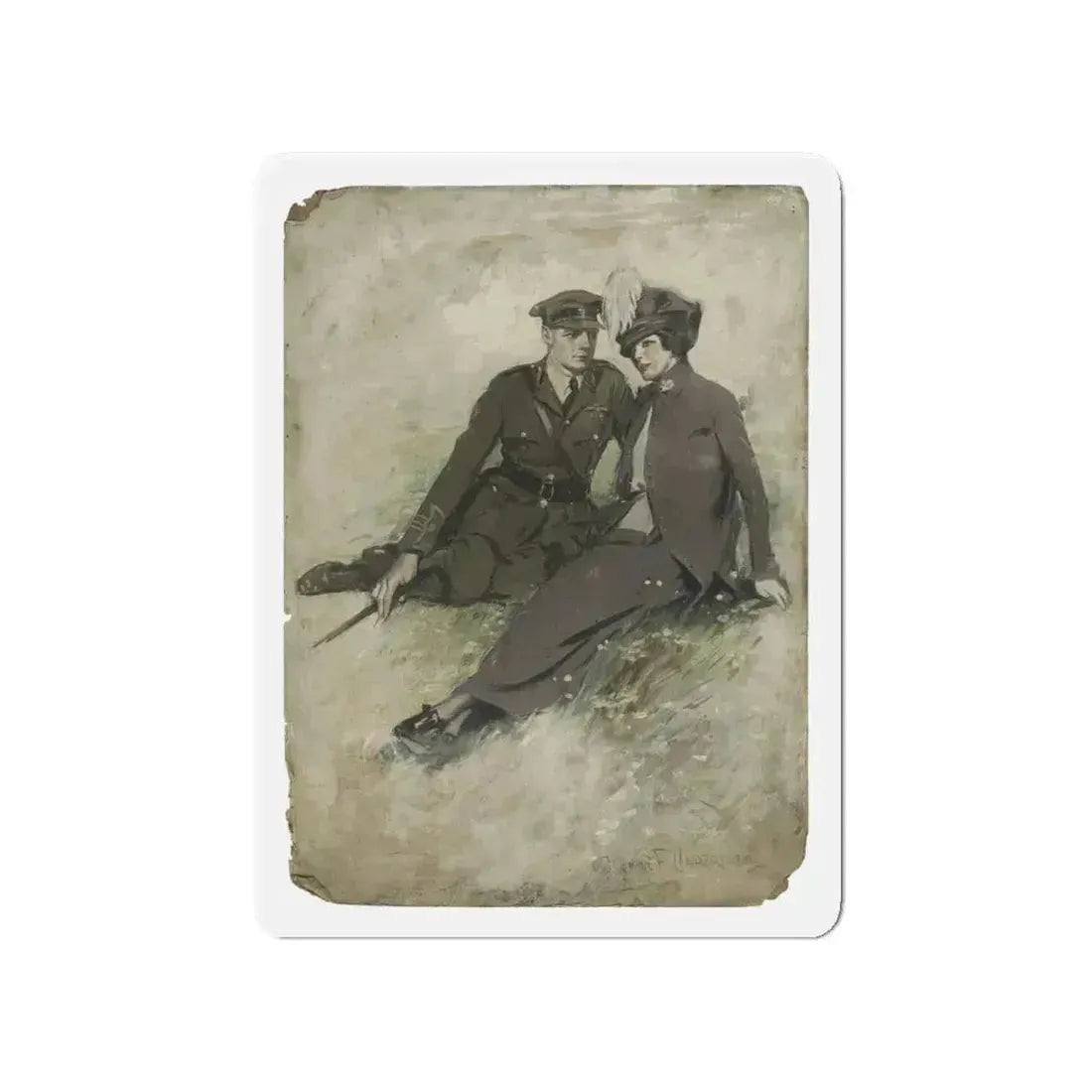 A Soldier and His Girl, magazine story illustration (Magazine Illustration) Refrigerator Magnet 4 Inch - The Sticker Space