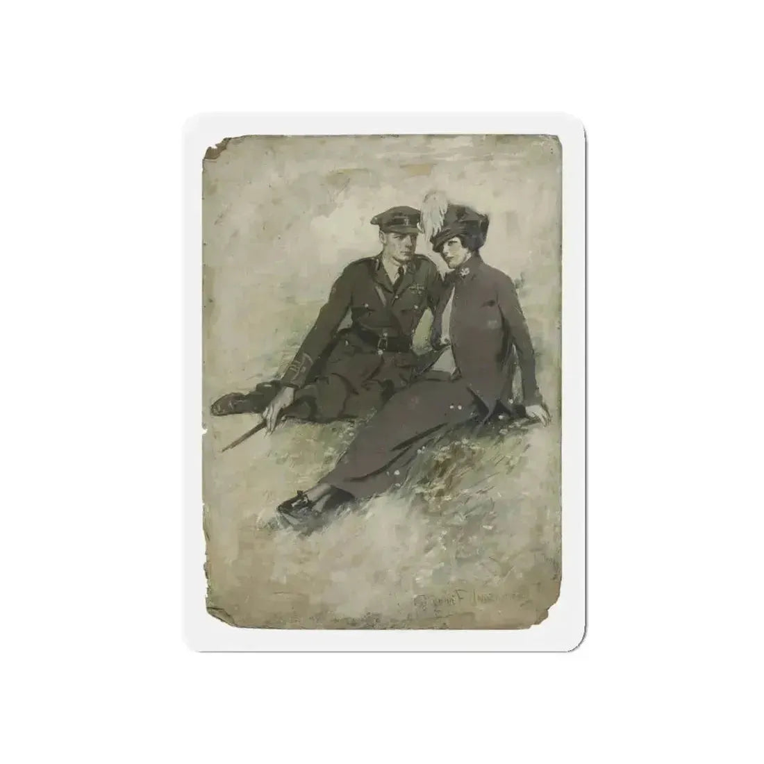 A Soldier and His Girl, magazine story illustration (Magazine Illustration) Refrigerator Magnet 5 Inch - The Sticker Space