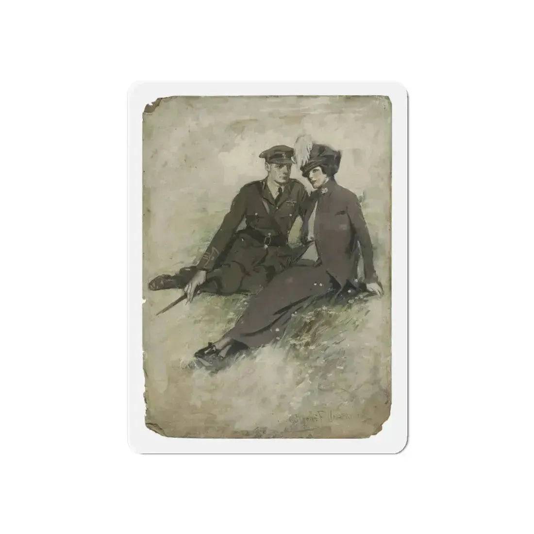 A Soldier and His Girl, magazine story illustration (Magazine Illustration) Refrigerator Magnet 6 Inch - The Sticker Space