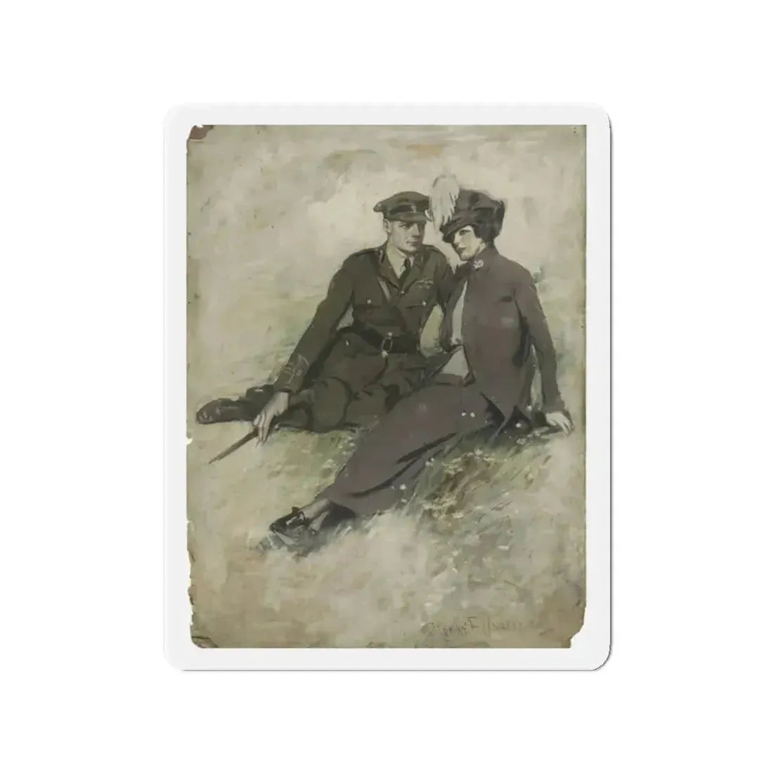 A Soldier and His Girl, magazine story illustration (Magazine Illustration) Refrigerator Magnet - The Sticker Space