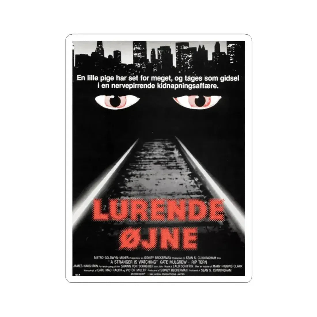 A STRANGER IS WATCHING (DANISH) 1982 Movie Poster - STICKER Vinyl Kiss-Cut Decal 2 Inch White - The Sticker Space